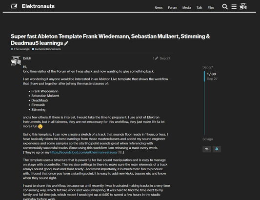 This is the post on the Elektronauts forum that got me started making Ableton templates :)