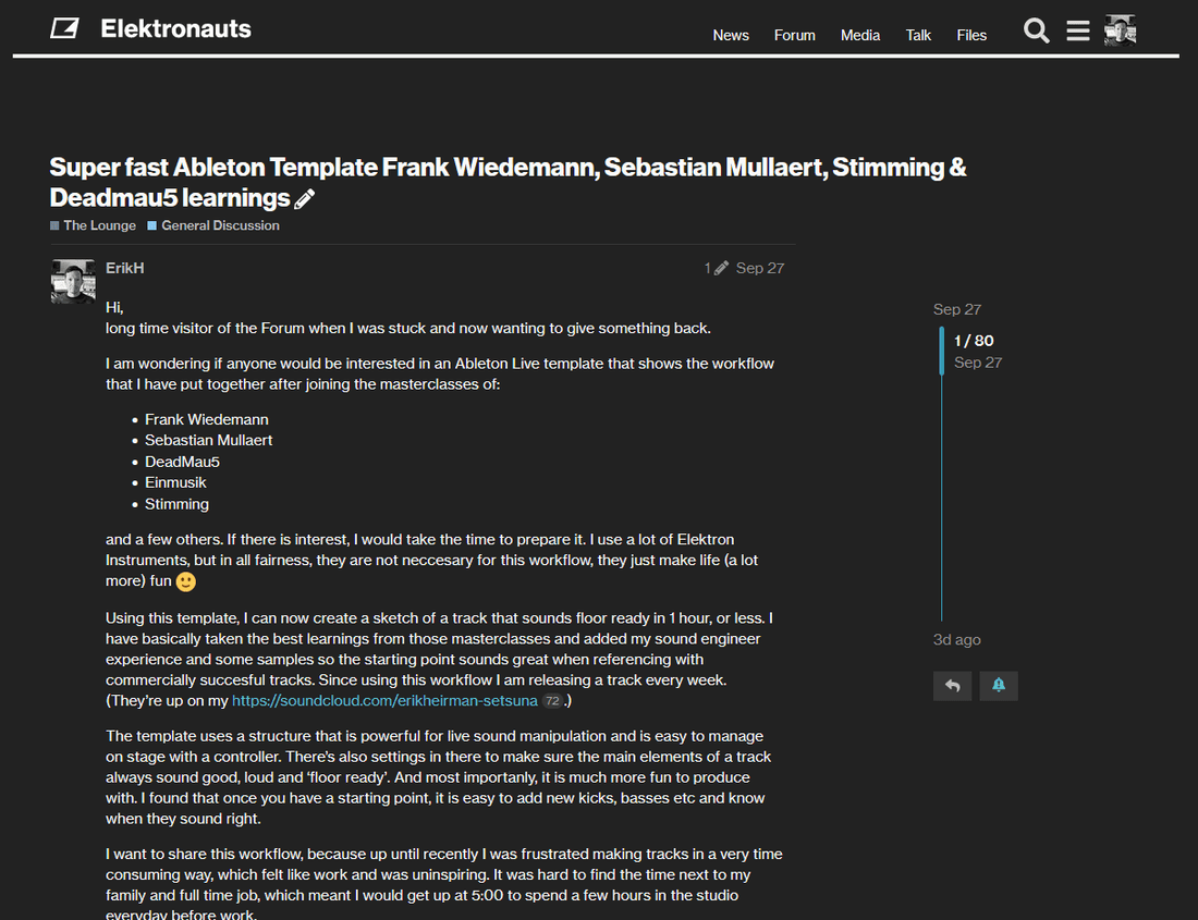 This is the post on the Elektronauts forum that got me started making Ableton templates :)